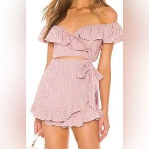 Angela Wrap Tie Romper in Pink Stripe